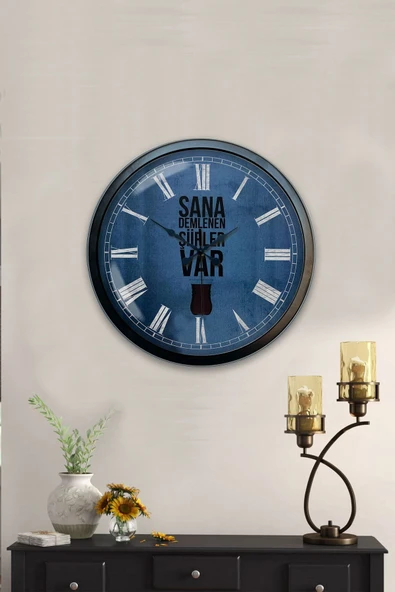 Platin Saat Hediyelik 40 Cm Siyah Metal Çay Duvar Saati - 4