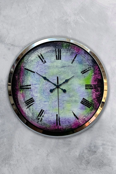 Platin Saat Hediyelik 40 Cm Krom Metal Sanatsal Duvar Saati