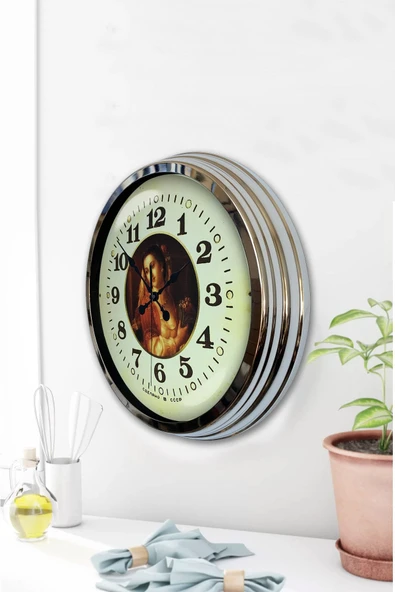 Platin Saat 40 Cm Krom Metal Tablo Kadın Duvar Saati - 3