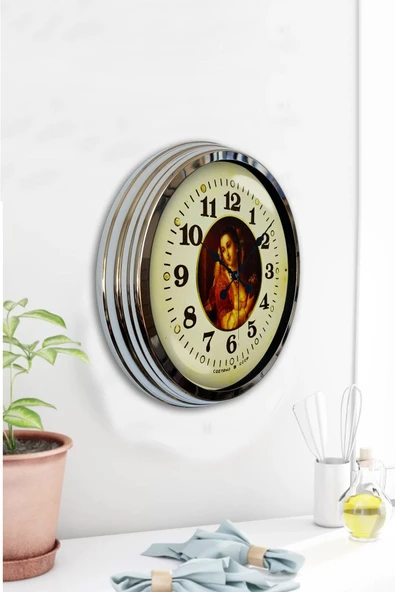 Platin Saat 40 Cm Krom Metal Tablo Kadın Duvar Saati - 4