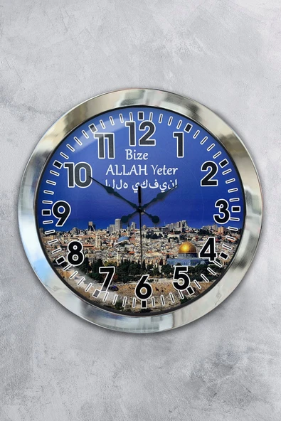 Platin Saat Hediyelik 36 Cm Krom Metal Kudüs Duvar Saati