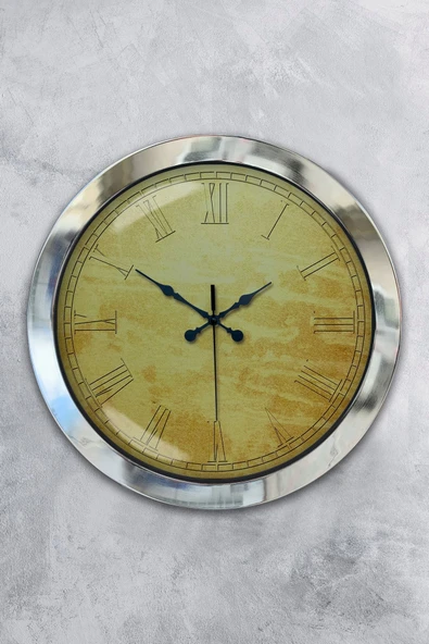 Platin Saat Hediyelik 36 Cm Krom Metal Decorative Duvar Saati