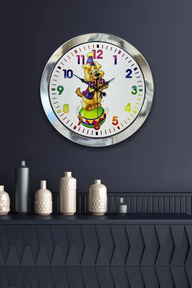 Platin Saat Hediyelik 36 Cm Krom Metal Palyaço Duvar Saati - 2