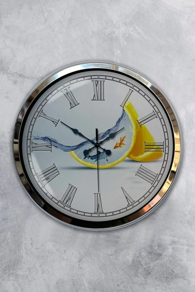 Platin Saat 40 Cm Krom Metal Mutfak Duvar Saati