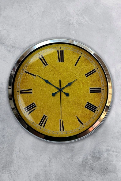 Platin Saat Hediyelik 40 Cm Krom Metal Sarı Duvar Saati - 1