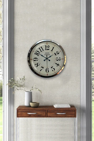Platin Saat Hediyelik 40 Cm Krom Metal Tasarım Duvar Saati - 2