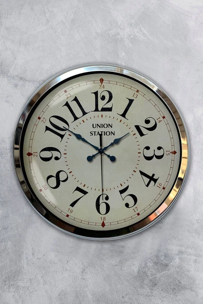 Platin Saat Hediyelik 40 Cm Krom Metal Tasarım Duvar Saati - 1