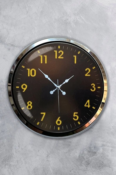 Platin Saat Hediyelik 40 Cm Krom Metal Ofis Duvar Saati