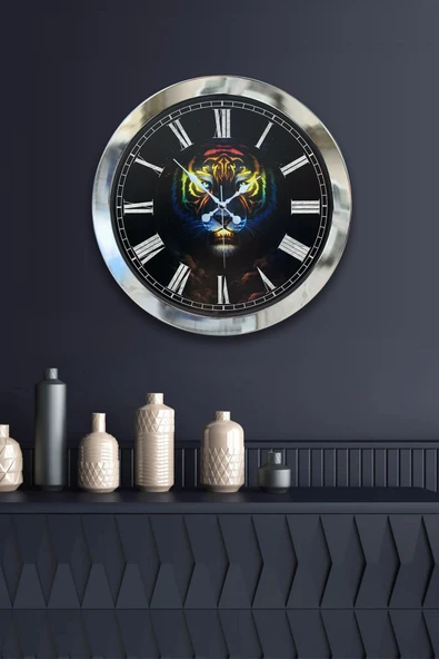 Platin Saat Hediyelik 36 Cm Krom Metal Hayvanlar Duvar Saati - 2