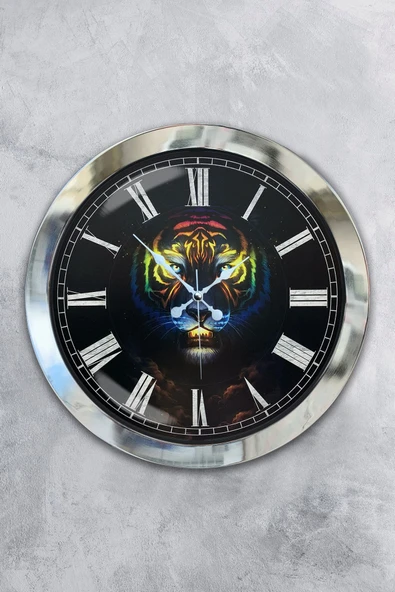 Platin Saat Hediyelik 36 Cm Krom Metal Hayvanlar Duvar Saati - 1