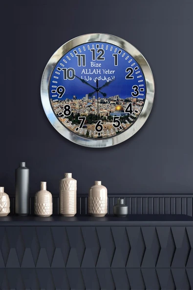 Platin Saat Hediyelik 36 Cm Krom Metal Kudüs Duvar Saati - 2