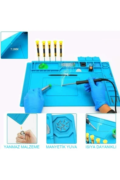 Isıya Dayanıklı Manyetik Tamir Bakım Silikon Matı 45x30cm Lehim Telefon Bilgisayar Onarım Pedi - 5