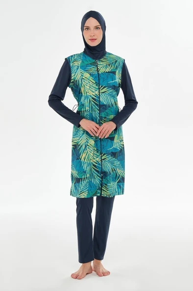 Rozamay 253309 Clara  Lacivert  Tam Boy Lycralı Dijital Desen Tesettür Mayo - Resim 10
