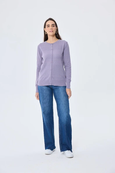 Peraluna Celine, Ajur Örgülü Kadın Triko Hırka - LAVANTA ürün görseli