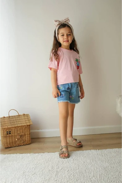 CYBER Kız çocuk kot şortlu alt üst takım - 3