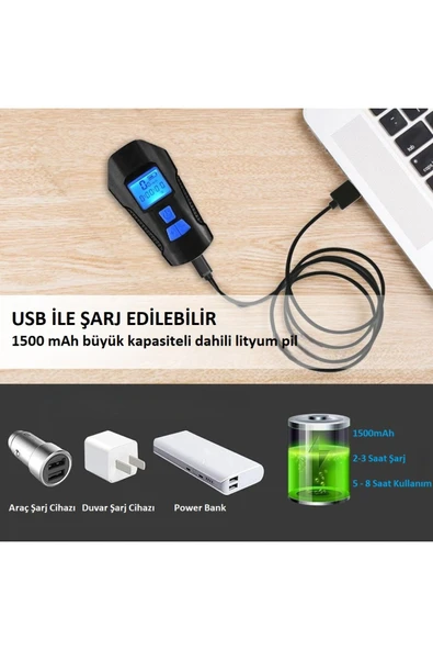 120DB Bisiklet Korna Far 6 Zil Sesi 5 Sürüş Modu Ekranlı Çok Fonksiyonlu Kilometre Saati USB Şarjlı - 6