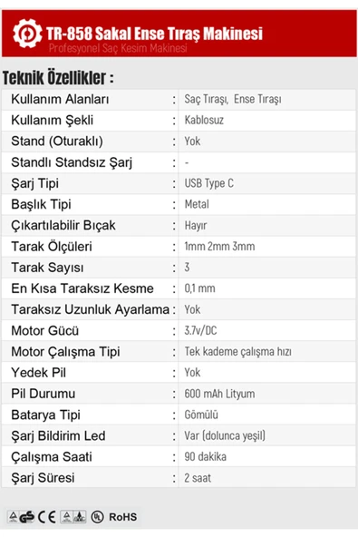 Powertec Profesyonel Sakal ve Saç Kesme Makinesi   TR-858 - 6