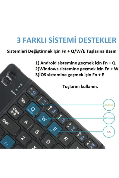 Katlanabilir Kablosuz Bluetooth Klavye Hafif Ergonomik 30 Gün Pil Ömrü Telefon Tablet Pc Uyumlu - 4