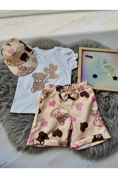 CYBER Kız çocuk şapka dahil şortlu takım