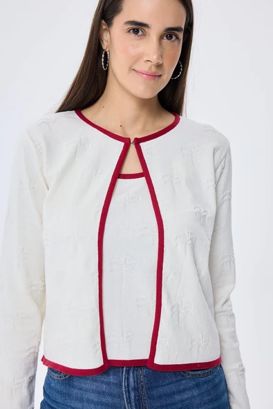 Peraluna Desert Palm, Palmiye Desenli, Kadın Yazlık Triko Hırka - Ekru - 6