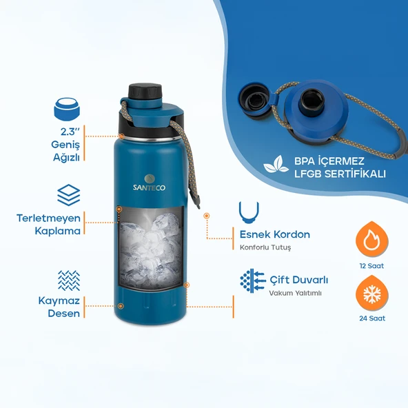 Santeco Ktwo Sporcu Termosu 710 Ml-Mavi - 4