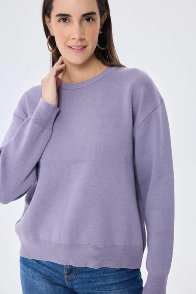 Peraluna Cleo Düz Örgü Kadın Mevsimlik Triko Kazak - Lila - Resim 6