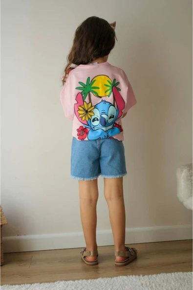 CYBER Kız çocuk kot şortlu alt üst takım - 4