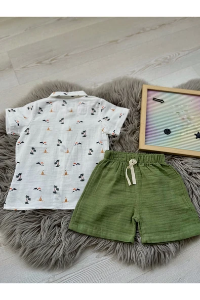 CYBER Erkek çocuk muslin şortlu gömlek takım - 2