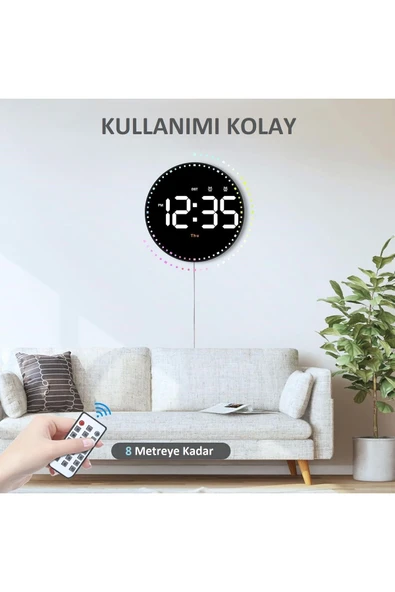 10'' Akıllı Dijital Duvar Saati LED Ekran Uzaktan Kumanda 10 Kademe Parlaklık Alarm Sıcaklık Tarih - 3