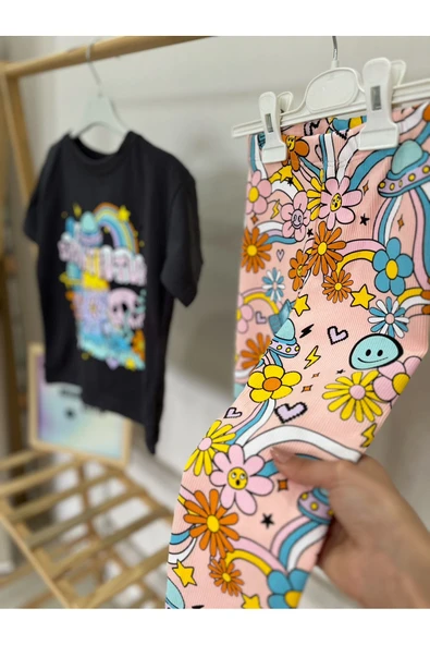 CYBER Kız çocuk desenli taytlı takım - 2