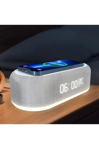 4'ü 1 Arada Kablosuz Hızlı Şarjlı Saatli Alarm Işıklı Masa Üstü LED Ekran 3 Kademeli Parlaklık