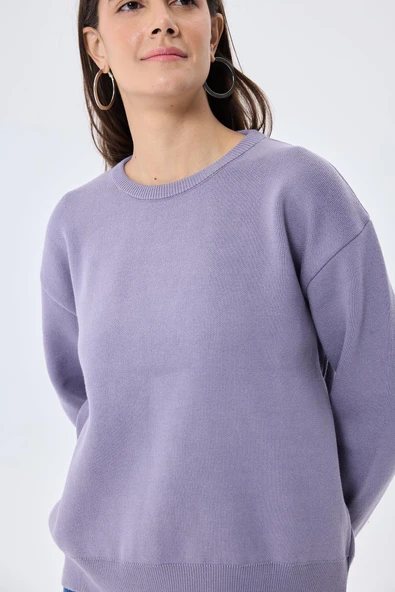 Peraluna Cleo Düz Örgü Kadın Mevsimlik Triko Kazak - Lila - Resim 7