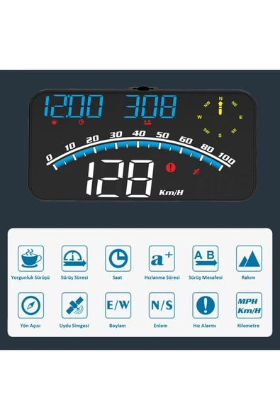 Araba HUD Head-Up Display Dijital Hız Göstergesi GPS Destekli Yol Bilgisayarı Ön Cam Ekran Projektör - 2