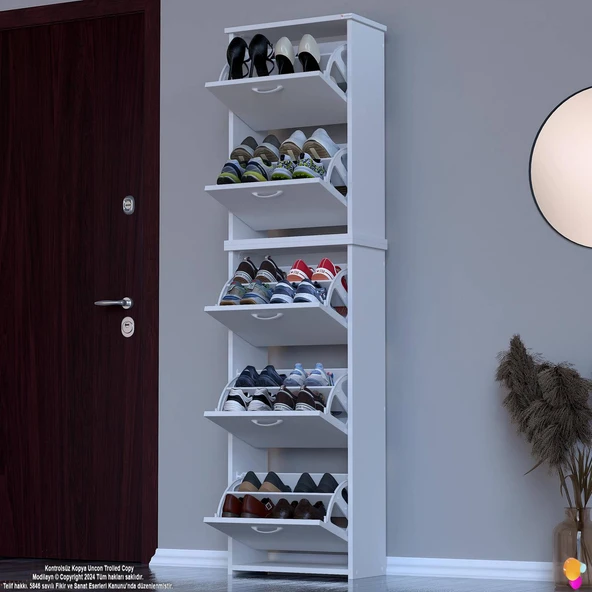 Modilayn VERVE Antre 52x194x26 cm’lik 5 Düşer Kapak 10 Göz Bölmeli Ayakkabılık ürün görseli 1