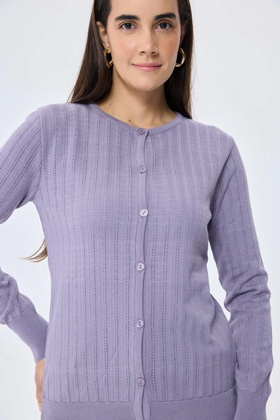 Peraluna Celine, Ajur Örgülü Kadın Triko Hırka - LAVANTA - Resim 6