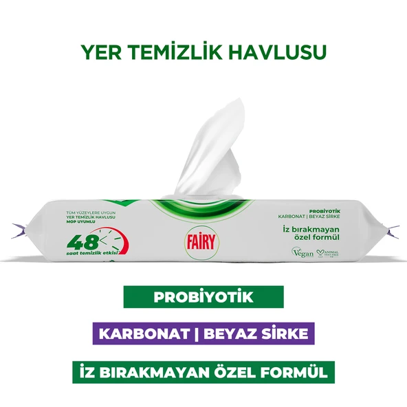 Fairy Çok Amaçlı Mop Uyumlu Yer Temizlik Havlusu 50 Yaprak | Lavanta Yağlı | Beyaz Sirke & Karbonat - Resim 2