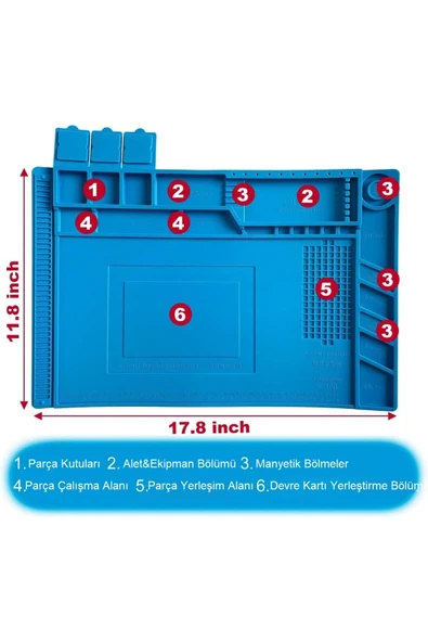 Isıya Dayanıklı Manyetik Tamir Bakım Silikon Matı 45x30cm Lehim Telefon Bilgisayar Onarım Pedi - 4
