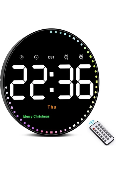 10'' Akıllı Dijital Duvar Saati LED Ekran Uzaktan Kumanda 10 Kademe Parlaklık Alarm Sıcaklık Tarih