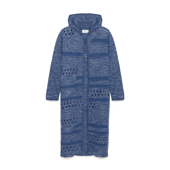 Peraluna Skyler, Ajurlu, Kadın Kapüşonlu Yazlık Uzun Triko Hırka - DENIM MIX - 7