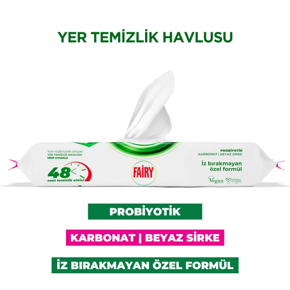 Fairy Çok Amaçlı Mop Uyumlu Yer Temizlik Havlusu 50 Yaprak | Lilyum Çiçeği| Beyaz Sirke & Karbonat - 2
