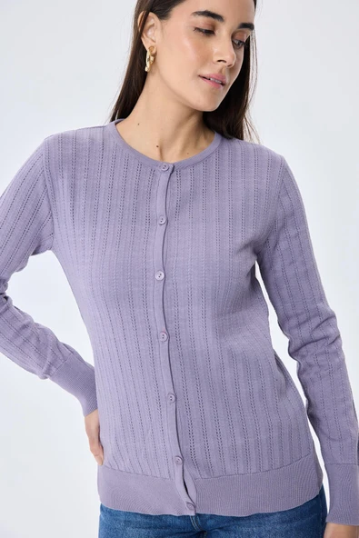 Peraluna Celine, Ajur Örgülü Kadın Triko Hırka - LAVANTA - Resim 4