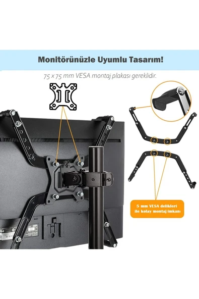 ZENO MP1 Universal VESA Dönüştürücü Monitör Bağlantı Aparatı 17''-27'' Uyumlu Ayarlanabilir Braket - 6