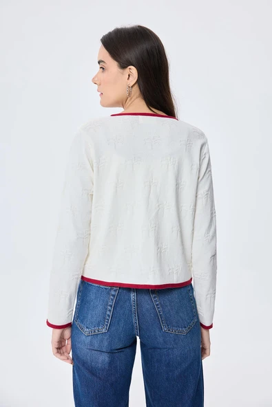 Peraluna Desert Palm, Palmiye Desenli, Kadın Yazlık Triko Hırka - Ekru - 10