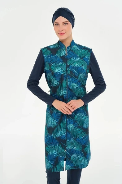 Rozamay 253301 Vivien Lacivert  Tam Boy Lycralı Dijital Desen Tesettür Mayo - 12