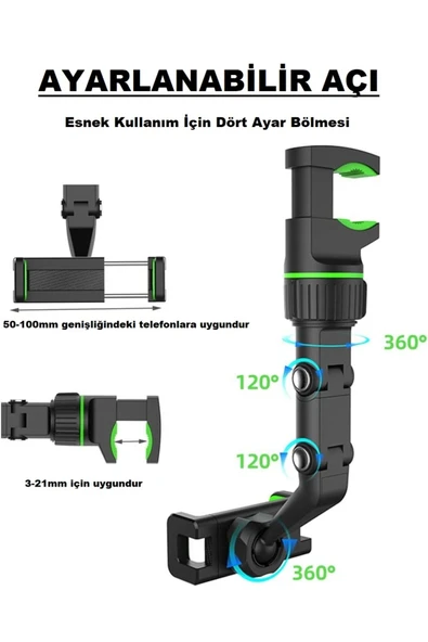360° Dönebilen Ayarlanabilir Telefon Tutucu Araç İçi Arka Koltuk Masa Titreşim Önleyici Aparat - 2