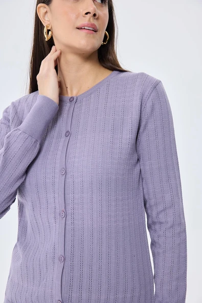 Peraluna Celine, Ajur Örgülü Kadın Triko Hırka - LAVANTA - Resim 5