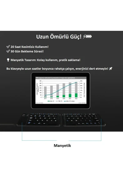 Katlanabilir Kablosuz Bluetooth Klavye Hafif Ergonomik 30 Gün Pil Ömrü Telefon Tablet Pc Uyumlu - 6