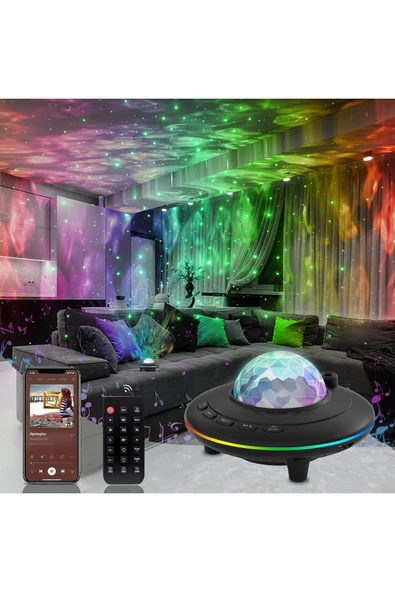 Bluetooth Projektör Gece Lambası Uzaktan Kumandalı RGB LED Hoparlör Yıldızlı Gökyüzü Işık Efekti - 3