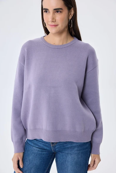 Peraluna Cleo Düz Örgü Kadın Mevsimlik Triko Kazak - Lila - Resim 4