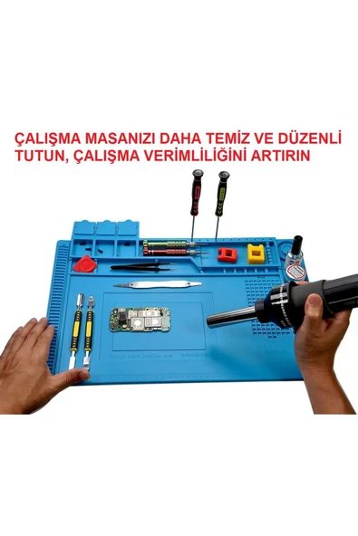 Isıya Dayanıklı Manyetik Tamir Bakım Silikon Matı 45x30cm Lehim Telefon Bilgisayar Onarım Pedi - 6
